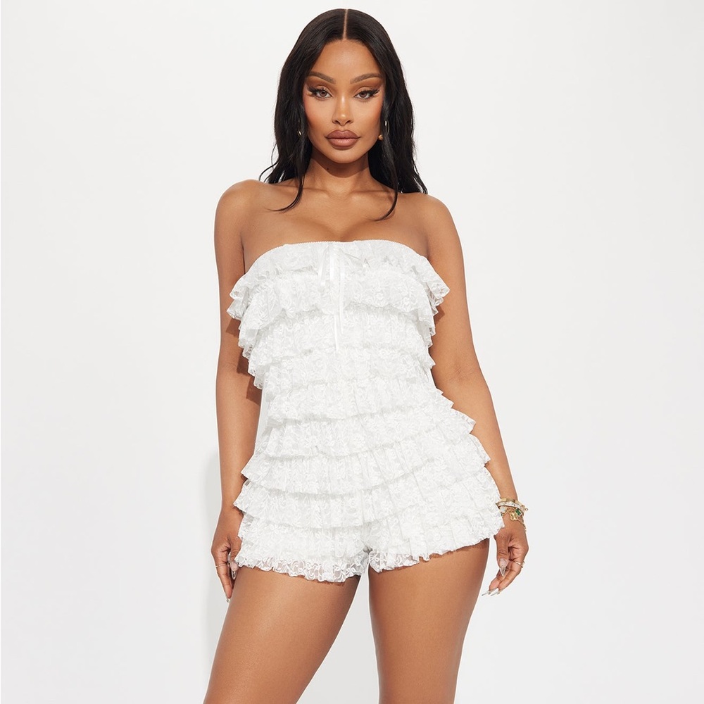 Fashion Nova Ivory Lace Romper